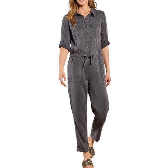 Sundance Women’s All Roads Jumpsuit Size P Small Gray 3/4 Sleeves Pockets - Picture 2 of 16